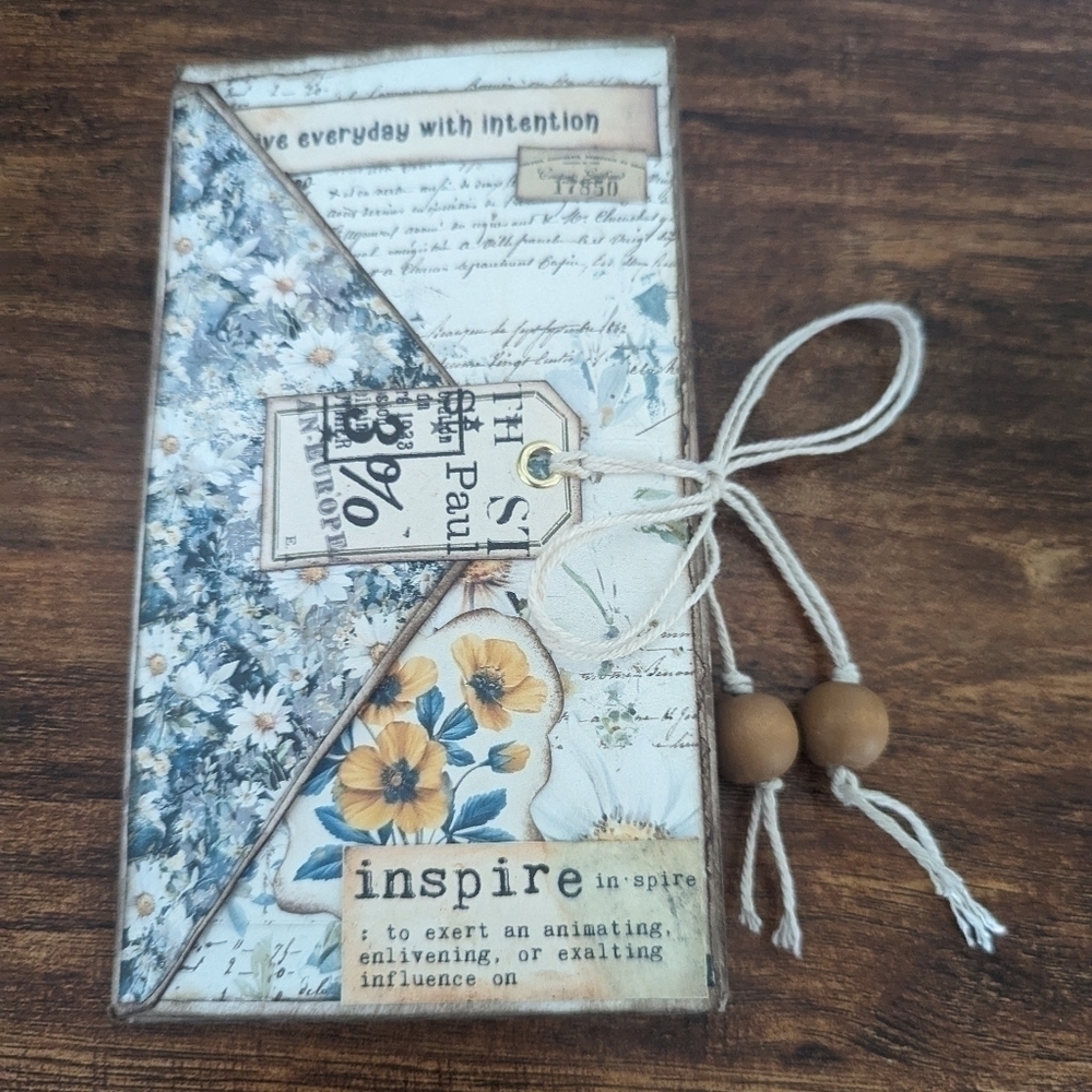 🌻Floral Rustic Junk Journal- Handmade- Quotes/ Cottagecore- Blue & Cream- Birds